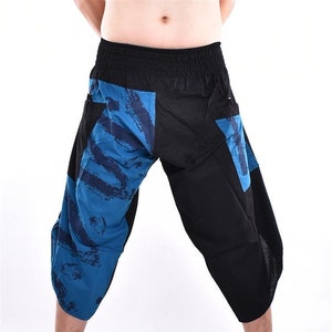 Gratis Upgrade Express Shipping Harem broek, Yoga broek, Wijde beenbroek, Broek, Samurai broek bedrukt met Blue & Black Brush