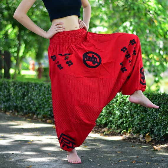 Red Hmong Tribe Baggy Pants, Unisex Cotton Thai Print Aloha - Etsy