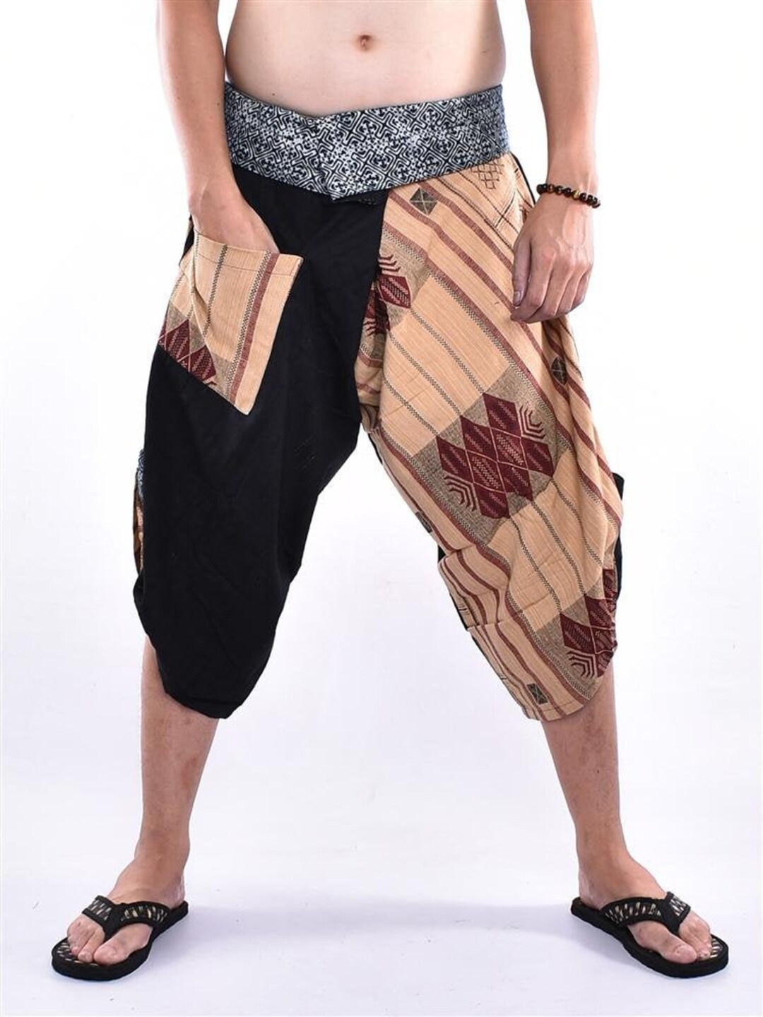 Pantalon De Pêcheur Thaïlandais Noir - Yoga, Plage & Détente, 100% Coton Léger Et Ample, Taille M à XXL