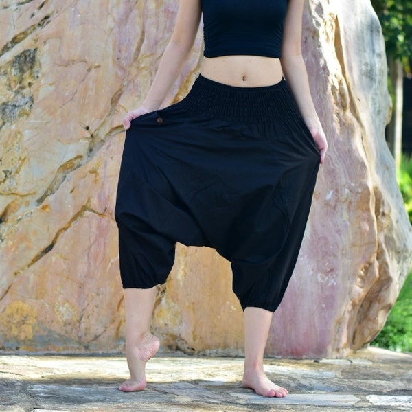 Black Capri Baggy pants, Hmong pants, Hill Tribe pants, Tribal pants, Harem pants, Unisex