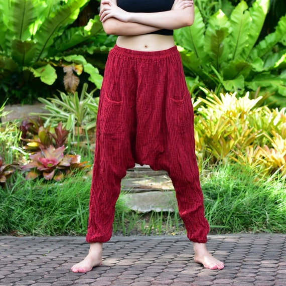 Dark Red Hammer Pants, Baggy Pants, Harem Pants, Super Soft Cotton, Unisex  -  Israel