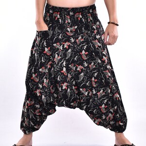 Zwarte Koi vissen bedrukte katoenen baggy broek, Hmong broek, yoga broek, harem broek, Boho broek, hippie broek gratis upgrade express verzending