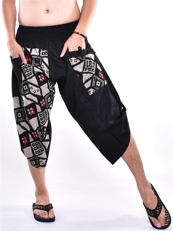 Samurai Pants, Square Pattern Cotton Harem Trousers, Unisex Yoga Parkour Free Style