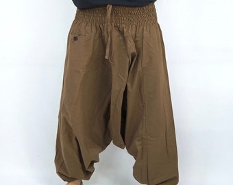 Hmong Cotton Baggy Pants, Striped Print, Unisex Thai Hippie Style