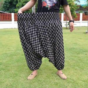 Plus size XL gestreepte bedrukte katoenen baggy broek, Hmong broek, yoga broek, harem broek, hippie broek, unisex gratis upgrade express verzending