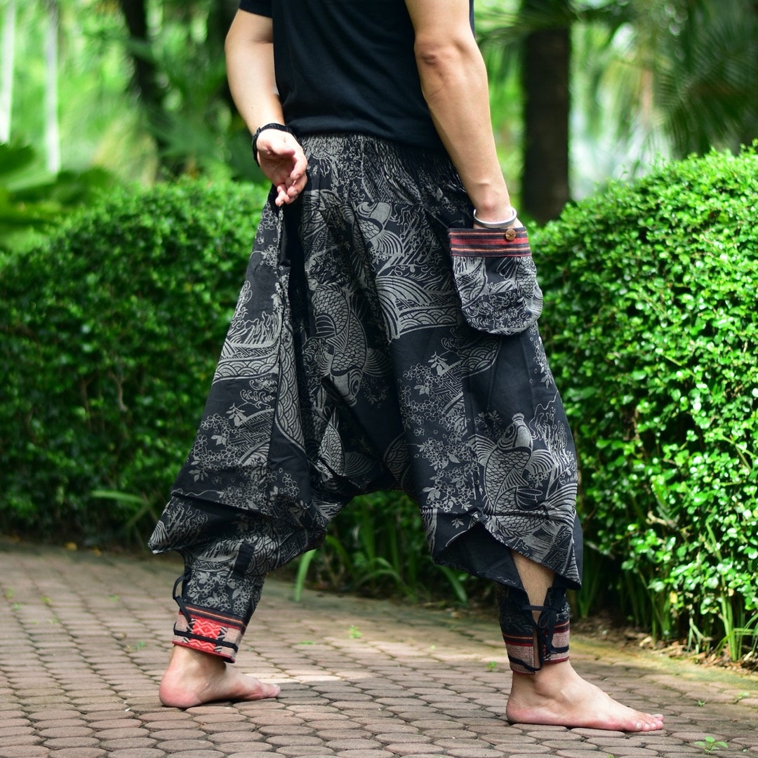 Black Arowana Fishes Tribal Pants, Hmong Pants, Traditional Thai Pants ...