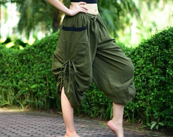 Olive Harem pants tie waist and side, Casual pants, Trousers, Jinnie pants, Aladdin pants