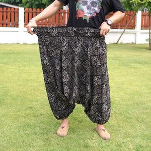Plus size XL gestreepte bedrukte katoenen baggy broek, Hmong broek, yoga broek, harem broek, hippie broek, unisex gratis upgrade express verzending