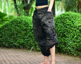 Black Printed Design Harem pants tie waist and side, Casual pants, Trousers, Jinnie pants, Aladdin pants