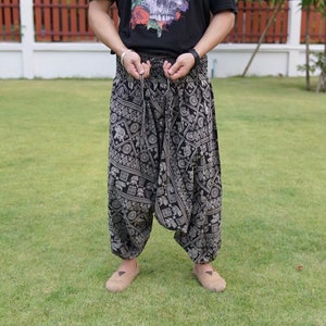 Plus size XL gestreepte bedrukte katoenen baggy broek, Hmong broek, yoga broek, harem broek, hippie broek, unisex gratis upgrade express verzending
