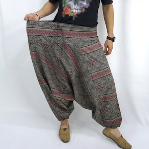 Plus size XL gestreepte bedrukte katoenen baggy broek, Hmong broek, yoga broek, harem broek, hippie broek, unisex gratis upgrade express verzending