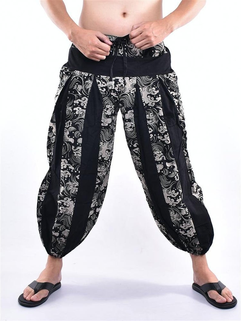 Yoga pants Thai pants Unisex Cotton pants Black Cloud Graphic Art Printed Super Harem pants Trousers