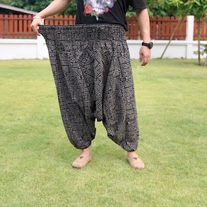 Plus size XXL gestreepte bedrukte katoenen baggy broek, Hmong broek, yoga broek, harem broek, hippie broek, unisex gratis upgrade express verzending