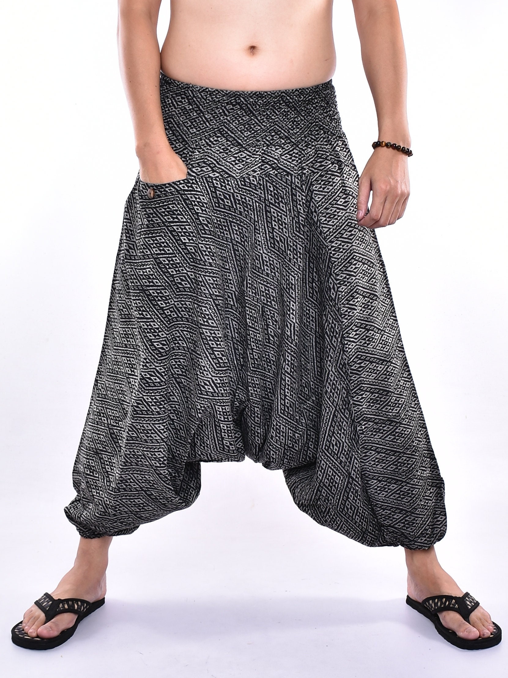 Capri Hammer Pants, Harem Pants, Baggy Pants, Hip Hop Pants, Black Japan  Symbol Printed Design 