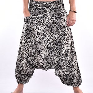 Whorl bedrukte katoenen baggy broek, Hmong broek, yoga broek, harem broek, boho broek, hippie broek, unisex gratis upgrade express verzending