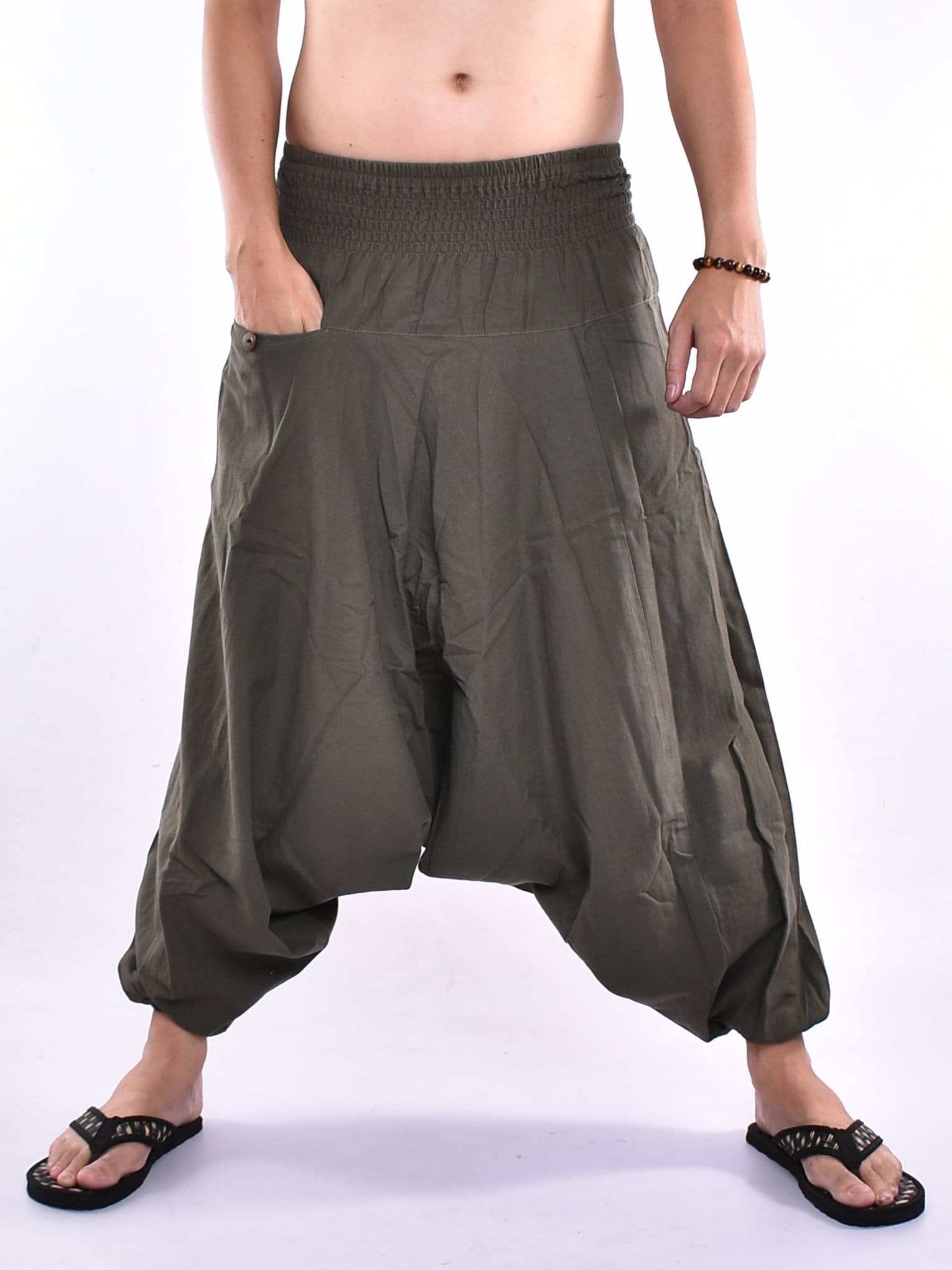 Brwon Cotton Baggy Pants Hmong Pants 