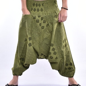 Green Field Printed Katoen Baggy broek, Hmong broek, Yoga broek, Harem broek, Boho broek, Hippie broek, Unisex Gratis Upgrade Express Verzending