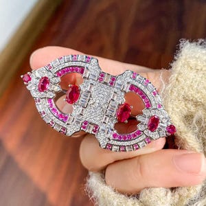 Antique Diamond Brooch, Statement Brooch Pin, Art Deco Brooch, Vintage Brooch, Unique Bridal Jewelry, Silver Gemstone Brooch, Estate jewelry