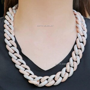 20 MM 2-tonowy złoty okrągły VVS Moissanite Diamond Cuban Miami Link Chain z długim zapięciem pudełkowym Iced Out Chain Hip Hop Chain Męska biżuteria