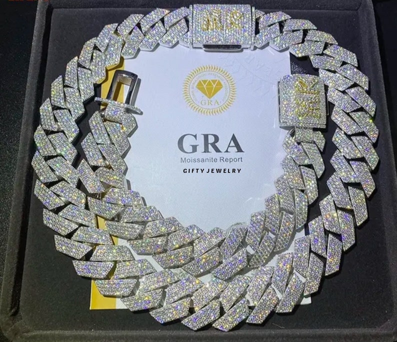 Moissanite Cuban Link Chain | 24mm Custom Logo Diamond VVS Moissanite ...