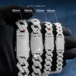 Moissanite Cuban Chain, Srebrny Iced Out Chain, 19 mm, 16 mm, 12 mm, 10 mm 3-rzędowy kubański łańcuszek ogniwowy dla mężczyzn, Bling Necklace, Hip Hop Jewelry