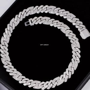 15 mm Moissanite Cuban Chain, VVS Diamond Chain, Sterling Silver 32TCW Round and Baguette Hip-hop Chain, Full Iced Out Necklace For Men