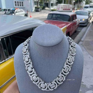 15 MM Baguette infinity Cuban Link Chain Necklace, Iced Out Moissanite Fully Bling Hip Hop Trend Cool Rapper Jewelry dla mężczyzn