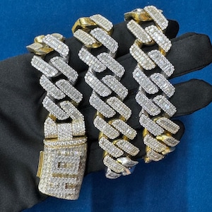 20mm Moissanite Cuban Link Chain: Sterling Silver Baguette Necklace