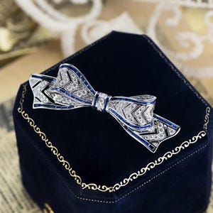 Antique Art Deco Sapphire Brooch, Estate Jewelry Brooch, Unique Bridal Jewelry Silver Gemstone Brooch, Birthday Gift For Her, Best Buy Pin