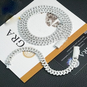 GRA Certified VVS Moissanite Cuban Chain, 12MM Iced Out Round Cut Moissanite 925 Silver Men’s Chain, Diamond Pass Tester, Hip Hop Jewelry