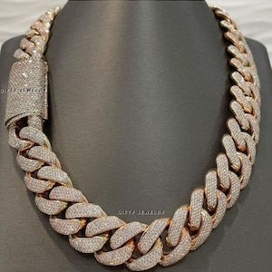 20 mm Moissanite Chain Iced Out Studded Cuban Link Two Tone Chain, Iced Out Rapper chain, Męski łańcuszek kubański, Hip hop chain, Biżuteria dla mężczyzn