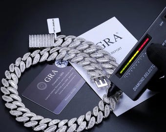 Iced Out Moissanite Cuban Chain: 925 Silver Baguette Cut Necklace