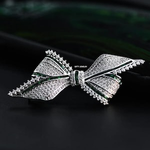 Antike Edwardian Brosche, 1.60CT Zentrum Diamant und grüne Smaragd Brosche, 925 Silber Edelstein Brosche, Jubiläumsgeschenk für Frau