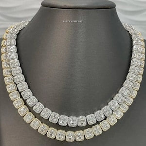 Całkowicie oblodzony łańcuch, diamentowy kubański łańcuch, łańcuszek tenisowy, łańcuszek ze srebra 925, okrągły naszyjnik z ogniwami bagietki prostokątnej, biżuteria dla mężczyzn