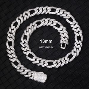 13 mm VVS1 Moissanite Iced Out Cuban Chain, 925 Srebrny Naszyjnik Street Chain Dla Mężczyzn i Kobiet, Biżuteria Hip Hop Culture, Pass Diamond Tester