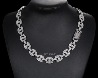Iced Out Moissanite Miami Cuban Link Chain: Sterling Silver