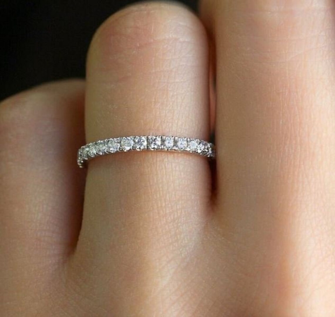 1.5mm Moissanite Full Eternity Wedding Band Guard Ring for Etsy