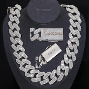 24MM Moissanite Cuban Chain, Round & Baguette Cut VVS Moissanite Diamond Chain, Box Clasp Iced Out Chain, Hip hop Chain Men&#39;s Jewelry