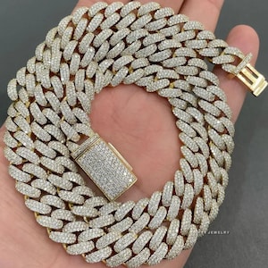 12 MM Moissanite Kubański Łańcuch Ogniwowy Srebrny Łańcuch Iced Out 3 Rzędy Męski Hip Hop Kubański Naszyjnik Ogniwowy VVS Bransoletka Diamentowa Biżuteria Dla Mężczyzn