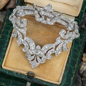 Antique Diamond Brooch Cartier Brooch For Women Art Deco Brooch Vintage Christmas Brooch Unique Bridal Jewelry Silver Gemstone Brooch