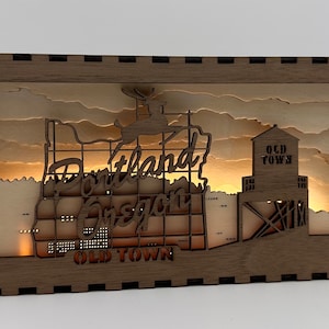 Portland Oregon Old Town Sign Sunset Laser Cut Light Box