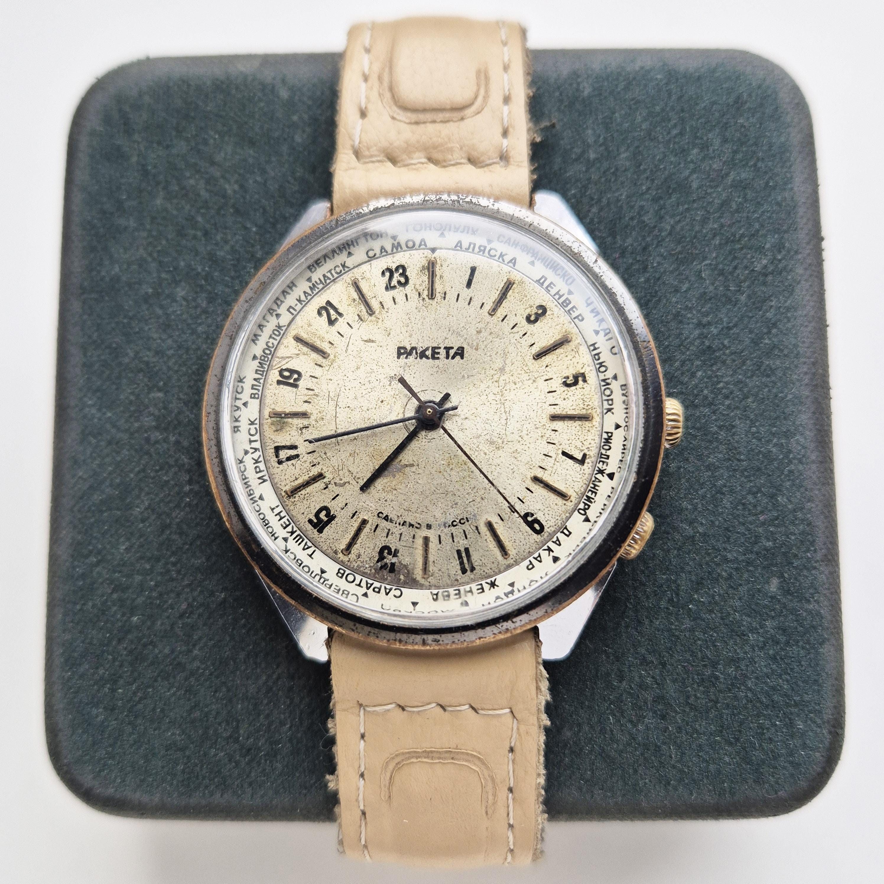 Montre Mécanique Raketa 24H Soviétique - 43 Mm - Bracelet 22 Mm - Occasion Bon État