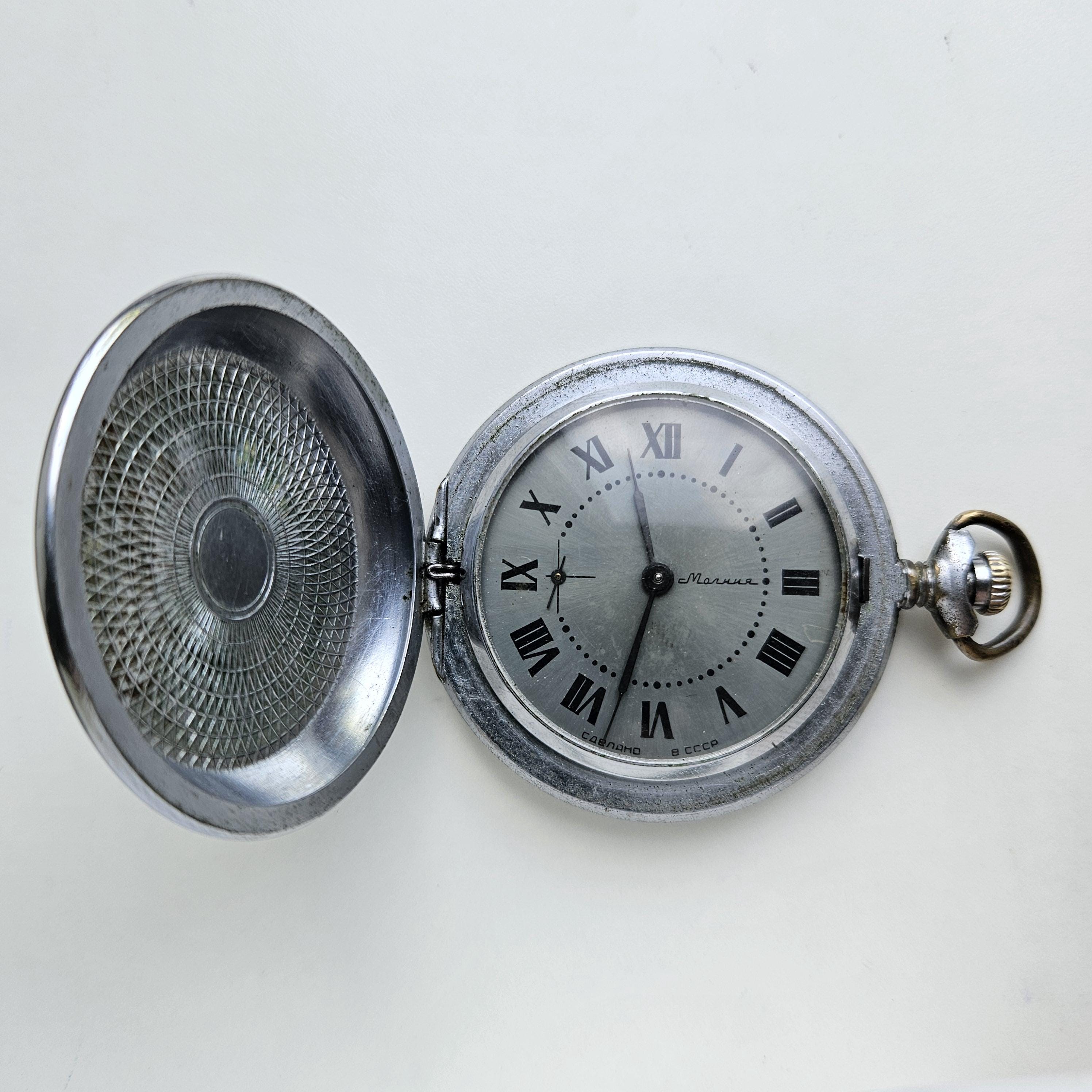 Pocket Watch molnija 3602 soviet russian ussr with chain- serviced