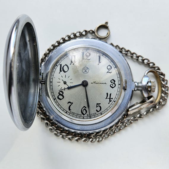 Pocket Watch molnija 3602 soviet russian ussr with chain- serviced