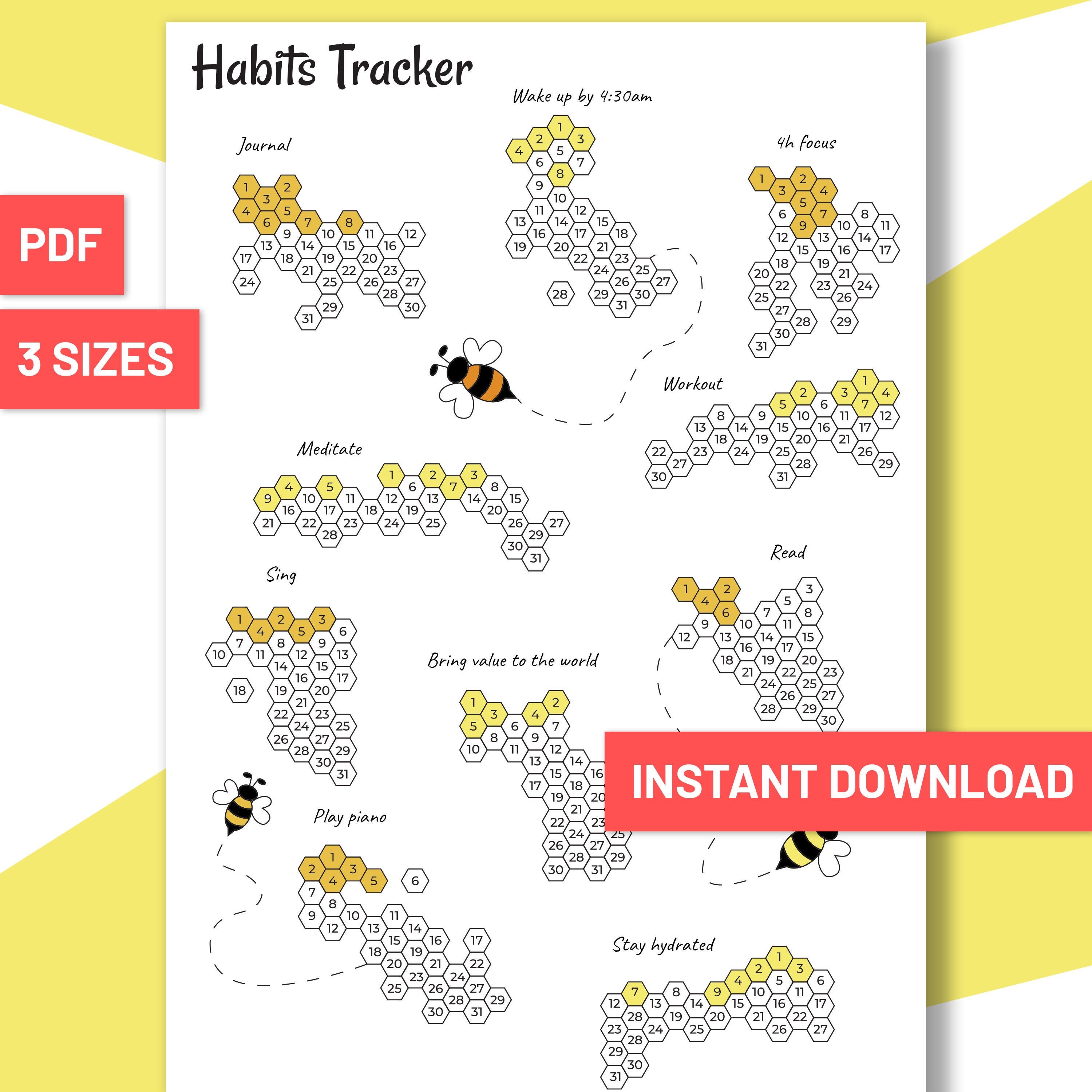 Habit Tracker Bee Design Bullet Journal Beautiful Citrus Design ...