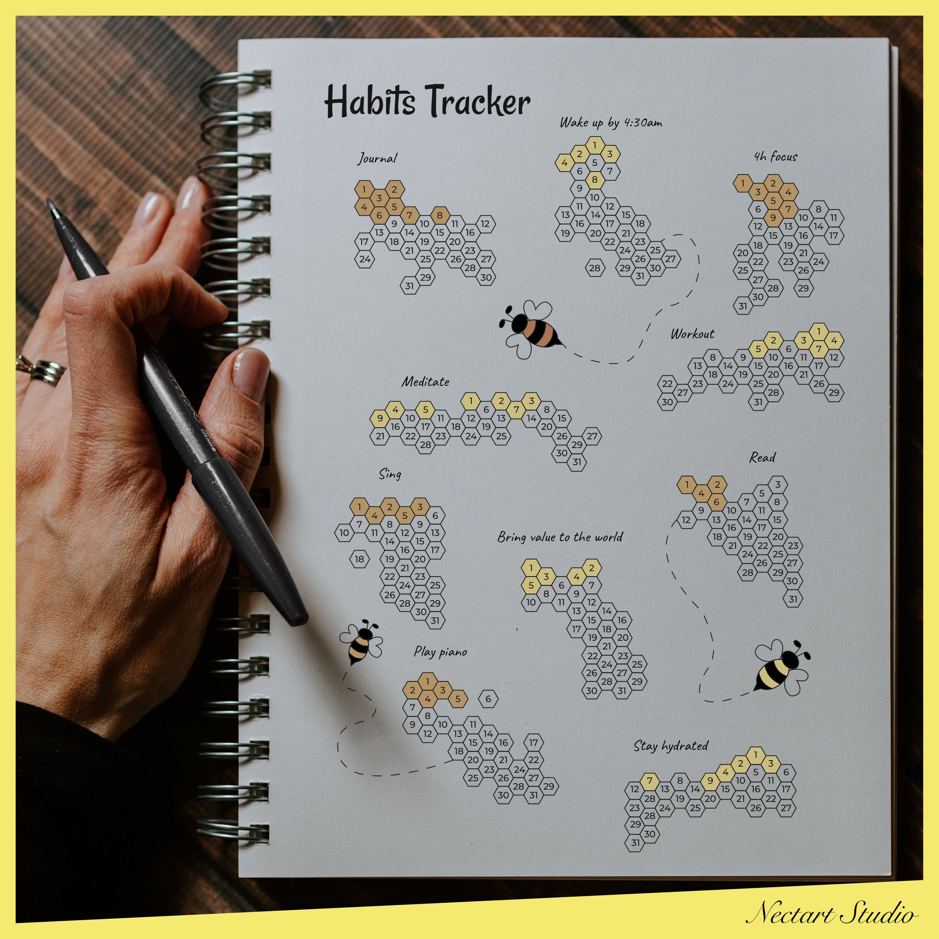 Habit Tracker Bee Design Bullet Journal Beautiful Citrus Design ...