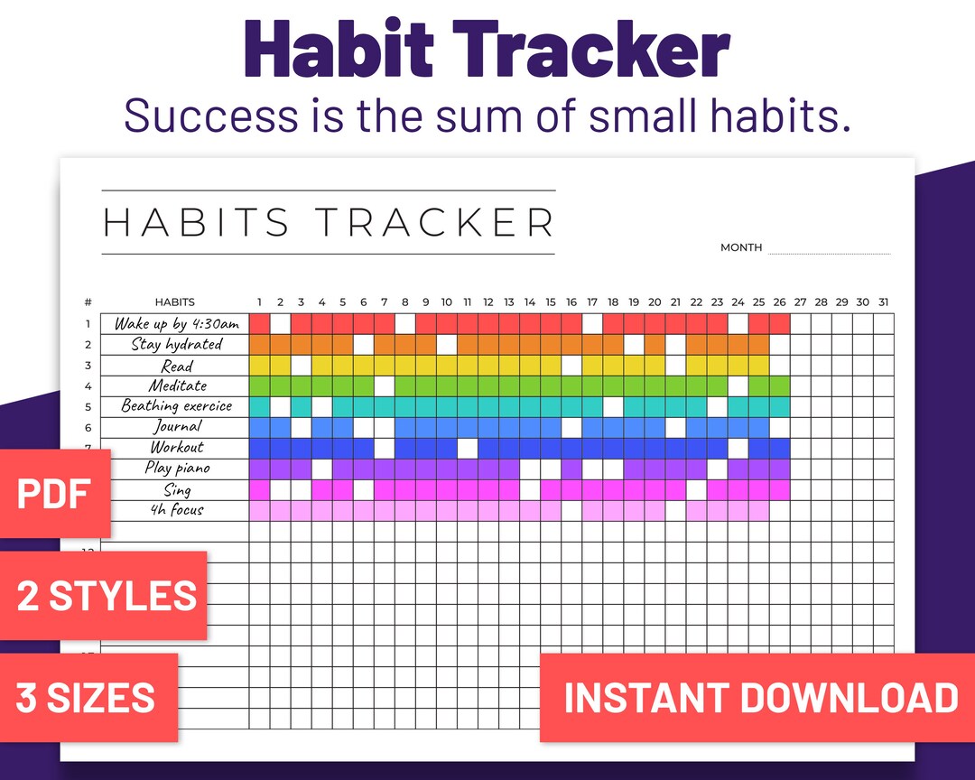 Habit Tracker | Printable | 20 Habits | Bullet Journal | Template ...