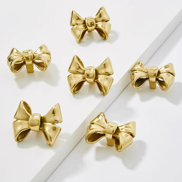 Gold Bow Knobs Handle,Solid Brass Bow Knobs Pulls,Bow Drawer Knobs,Bow Dresser Pulls,Wardrobe Handles,Restaurant Knob,Kids Knobs,Cafes Knob