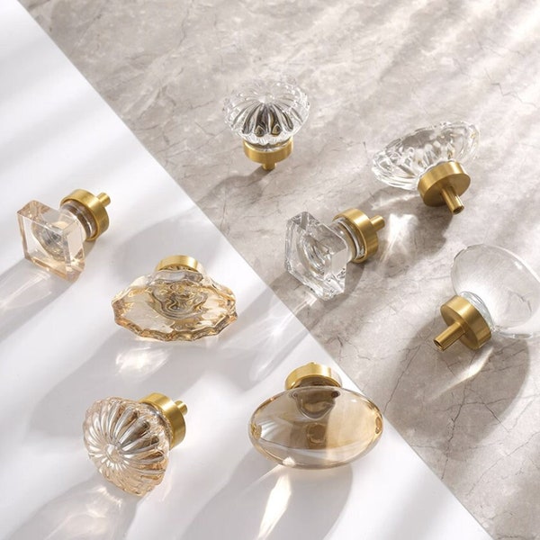 Crystal Glass Knobs Pulls,Crystal Handles,European Style Brass Knob,Clear Drawer Knobs Pulls,Champagne Cabinet Handle,Pumpkin Wardrobe Pull