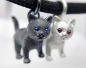 925 Sterling Silver Gemstone Inlaid Cute Kitten Pendant jewelry